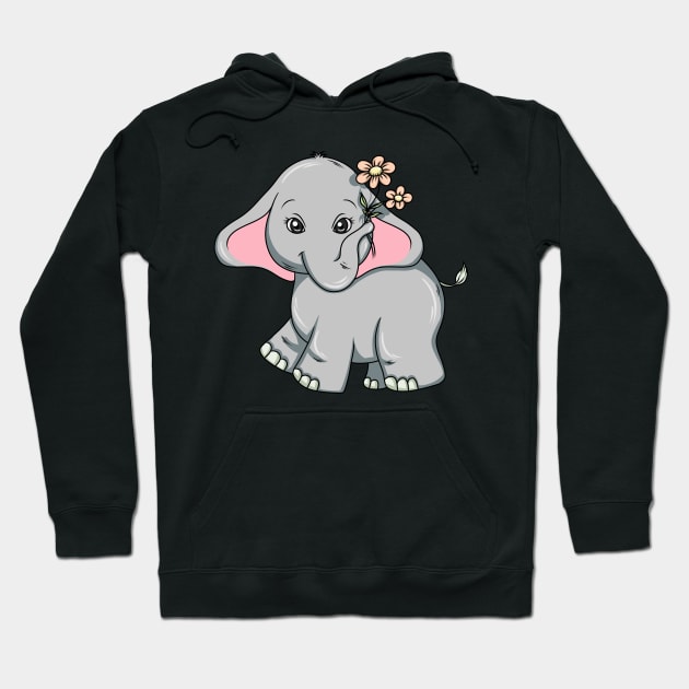 Little elephant with beautiful flowers Hoodie by Markus Schnabel